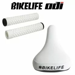 Pack Selle BIKELIFE Grippie Blanche+ Poignées CULT-VANS By ODI Blanc