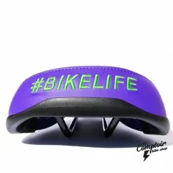 Selle BIKELIFE Violette Logo Vert -Demolition Parts Soldes Boutique selle bikelife violette logo vert 2